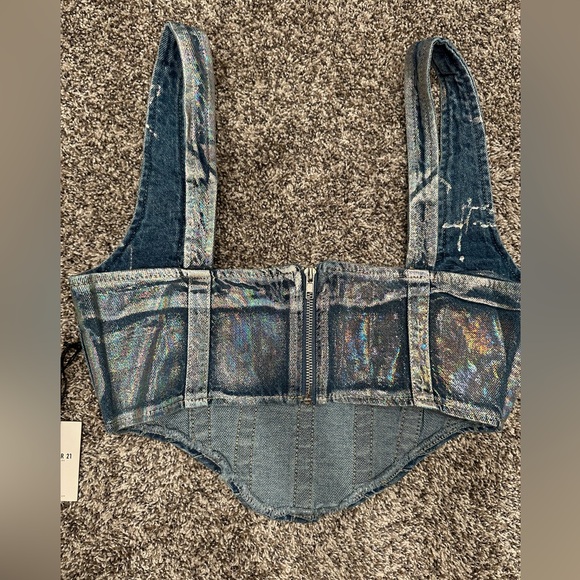 Iridescent Denim Jean Corset M Euphoria Britney Look - Picture 3 of 11